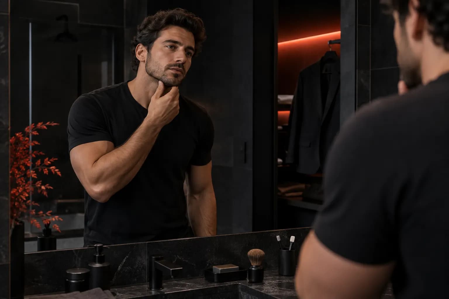What is looksmaxxing? A man reviewing his grooming and appearance in a mirror
